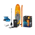 Zestaw deski electro sup Aqua Marina Go z elementami wchodzącymi w skład - deska, silnik, bateria, wiosło, fin, plecak, smycz, karton fabryczny