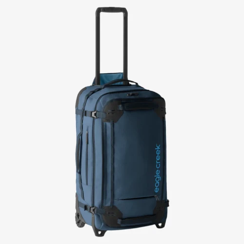 Eagle Creek Gear Warrior XE 27 – walizka 66–79 L na 2 kółkach, Blue Jay, widok 3/4 z wysuniętą rączką