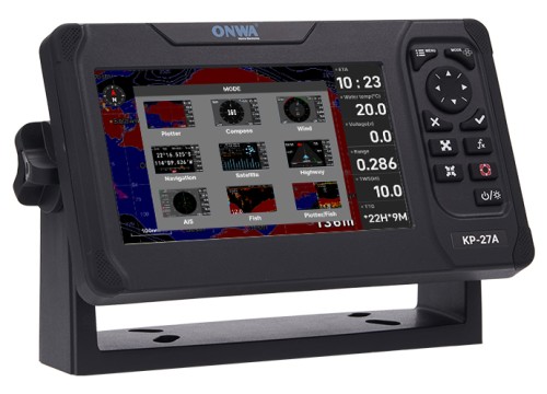 Ploter nawigacyjny Onwa KP-27A – lewy skos, ekran 7" 800×480, IP66, AIS Class B+