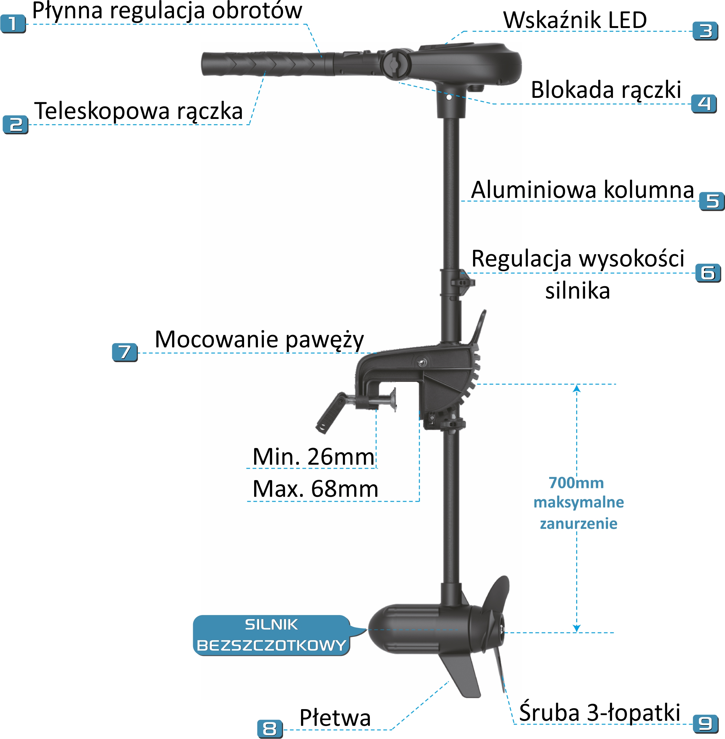 Haswing Protruar 1.0 LED 12V 65 lbs cechy silnika